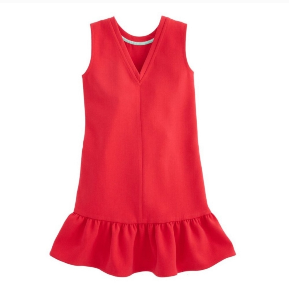 Vinyard Vines V Back Ponte Dress Drop Waist Ruffle Hem In Red Velvet Girl's XL